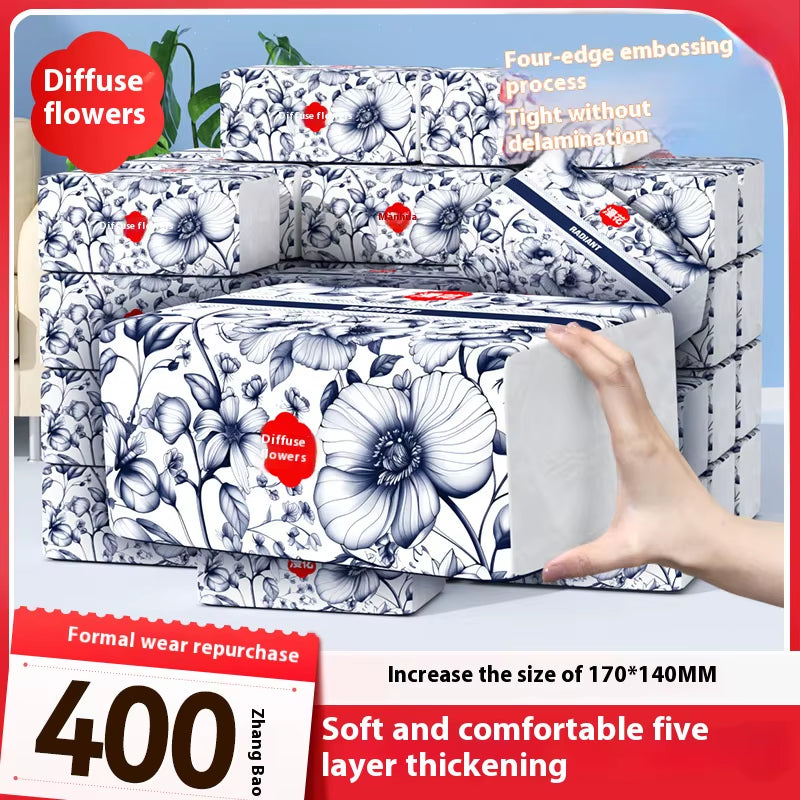 8 Packs of Household Drawer Paper Enlarged and Thickened 400 Napkins Chinese Style Large Pack of Toilet Paper Log Facial Tissue