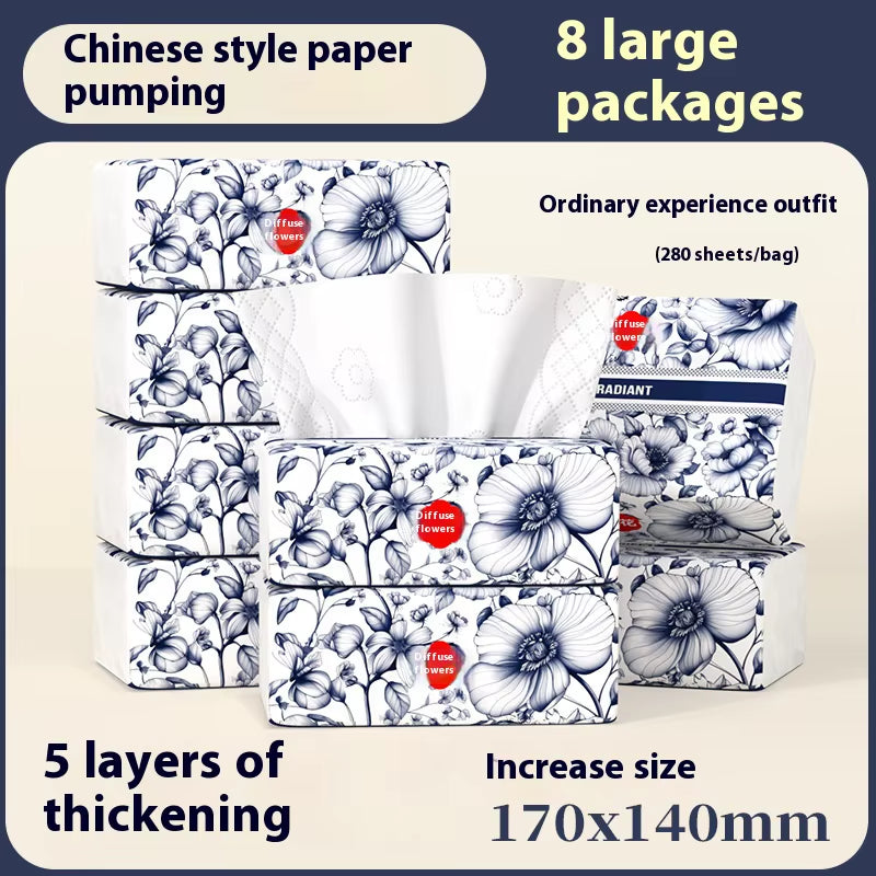 8 Packs of Household Drawer Paper Enlarged and Thickened 400 Napkins Chinese Style Large Pack of Toilet Paper Log Facial Tissue