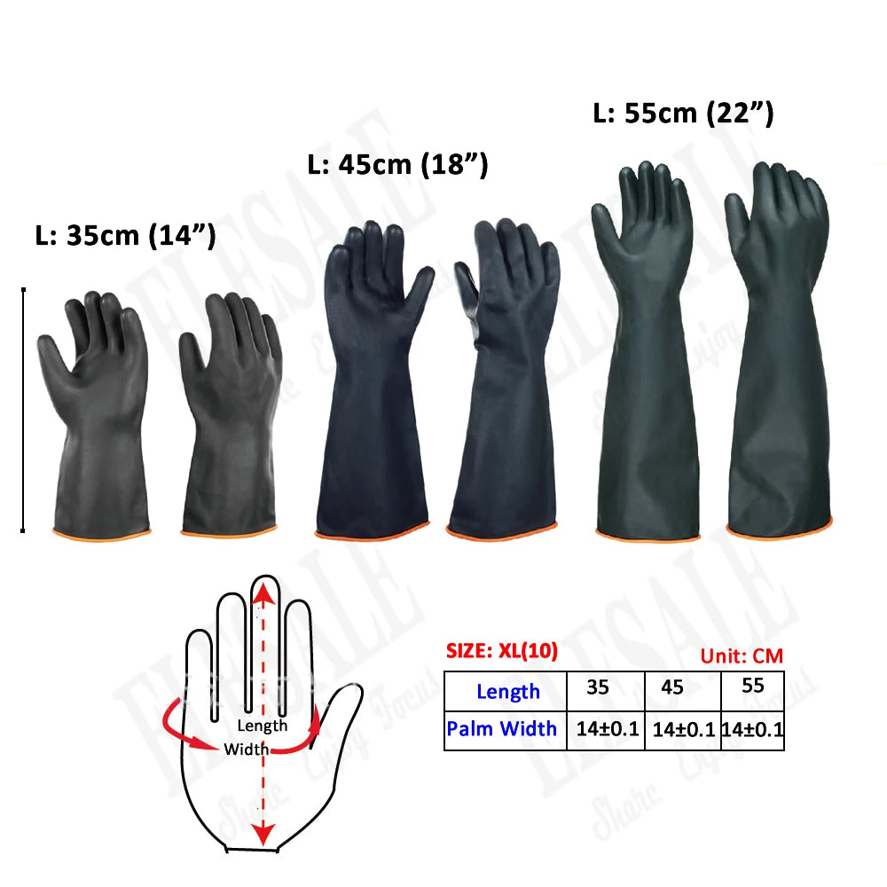 Heavy Duty Chemical Resistant Rubber Gloves - 14-22 Inch Industrial Safety Gloves