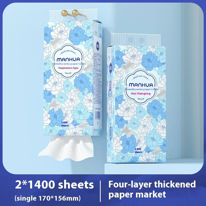 1400 Sheets of Hanging Toilet Paper Family Pack Four Layers of Thickened Paper Towels Original Wood Household Wet and Dry Napkin