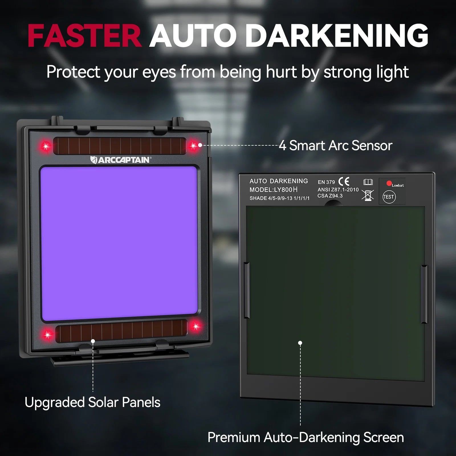 ARCCAPTAIN Auto-Darkening Welding Helmet with LED Light - 4 Arc Sensors True Color