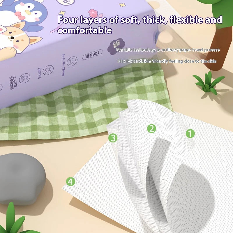 2PCS Family Hanging Paper Towel 4 Layers Thickened Household Napkins Large Capacity Affordable Soft Cartoon Paper Towels