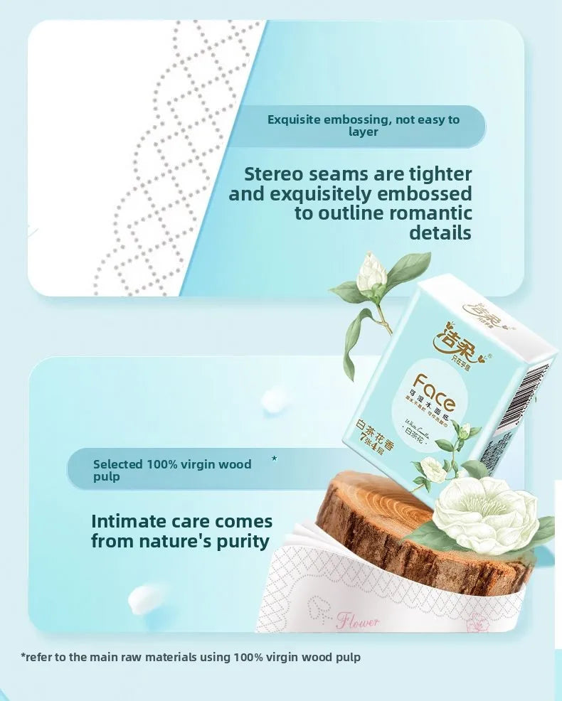 1 Piece 24 Packs; White Tea Floral Handkerchief Paper; Carry A Small Bag With You; Portable Napkins With Thickened Tissue