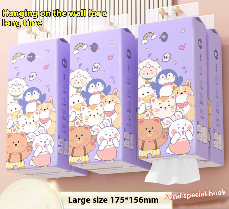 2PCS Family Hanging Paper Towel 4 Layers Thickened Household Napkins Large Capacity Affordable Soft Cartoon Paper Towels