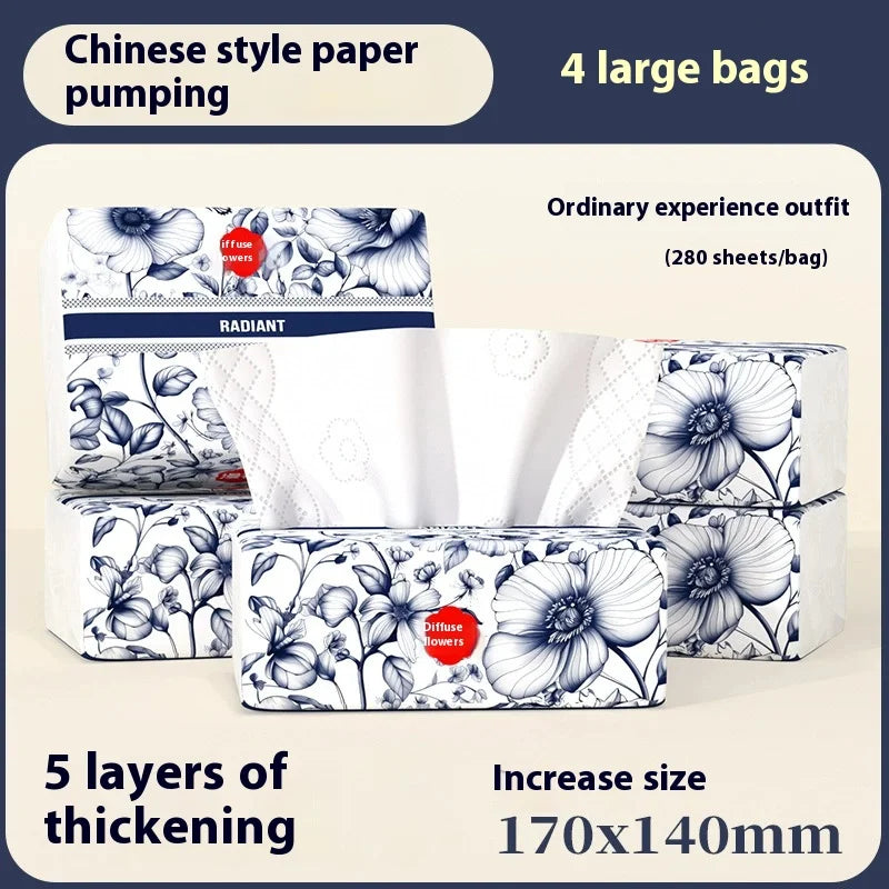Chinese Style Drawer Tissues - 400 Sheets Thickened Facial Tissue | 8-Pack