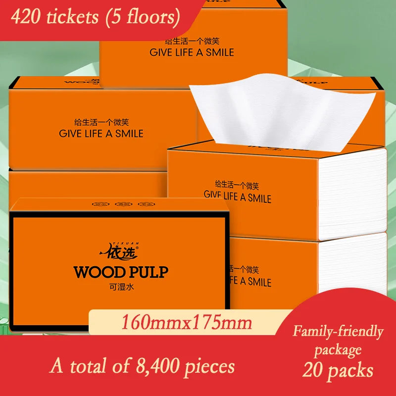 20-Pack Tissue Rolls, 420 Sheets, Skin-Friendly Tissue Paper, Value Pack for Home Use, Dual-Purpose for Dry and Wet Applications