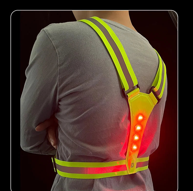 LED Safety Reflective Vest - Adjustable Running Cycling Night Visibility Vest