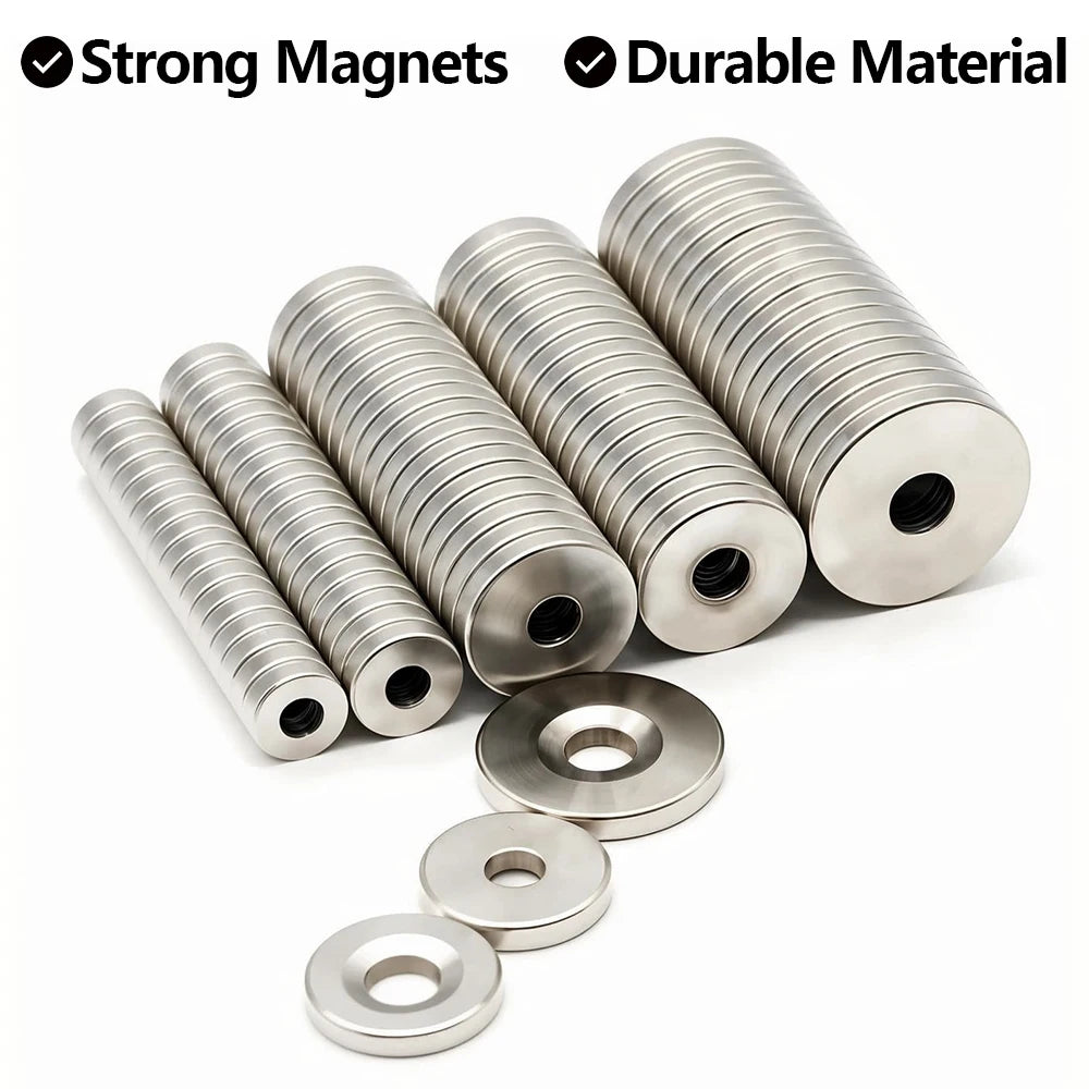 N35 Neodymium Magnets with Countersunk Holes - Super Strong Rare Earth Magnets for DIY