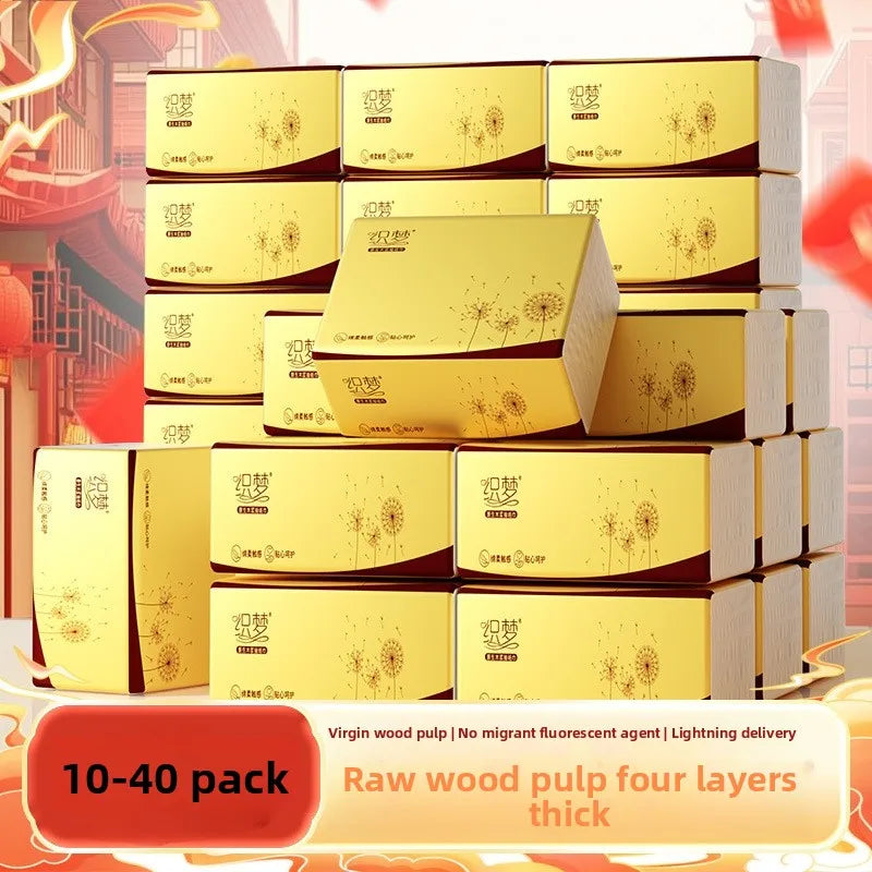 10-40 Small Packs Of Wood Pulp Paper, 4 Layers Thick, 160 Sheets/pack, 40 Packs/pack, Napkins, Tissue Paper, Toilet Paper