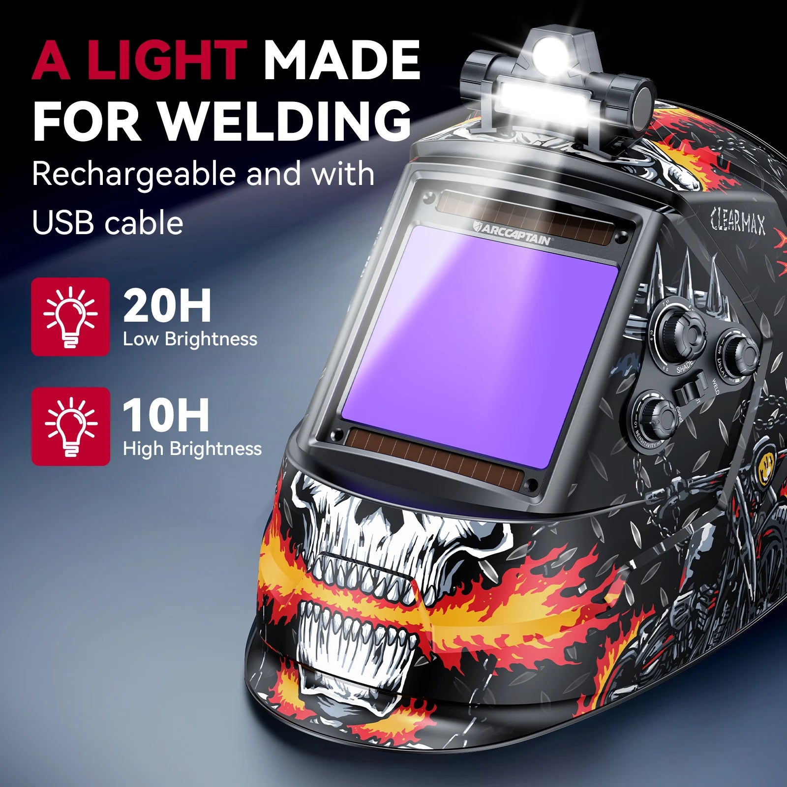ARCCAPTAIN Auto-Darkening Welding Helmet with LED Light - 4 Arc Sensors True Color