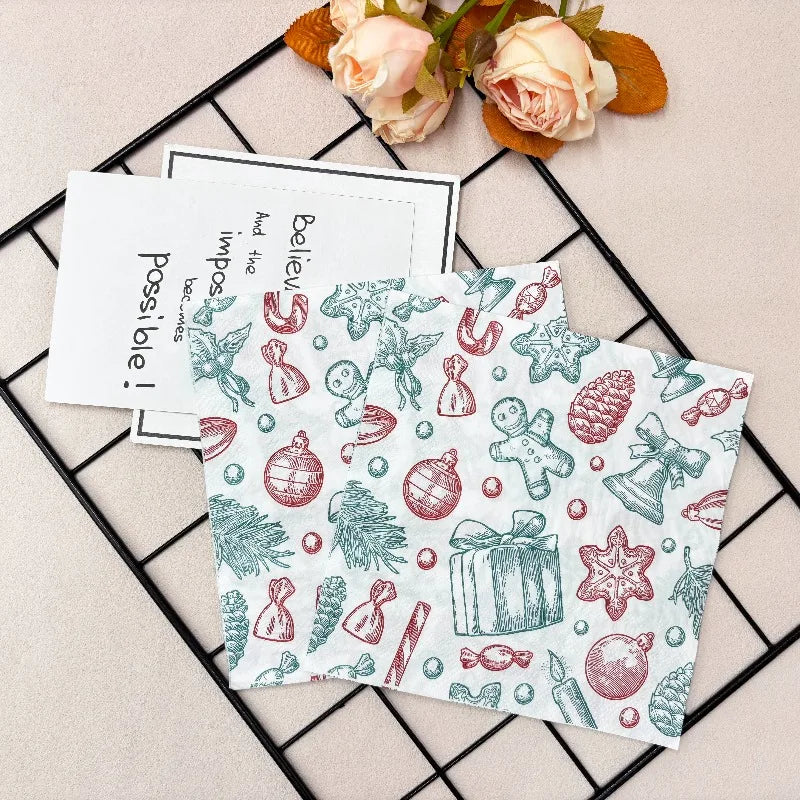 10/20pcs 33cm 2Layer New Christmas Elements Napkins Christmas Gifts Printed Disposable Paper Meal Pads DIY Decoupage Paper