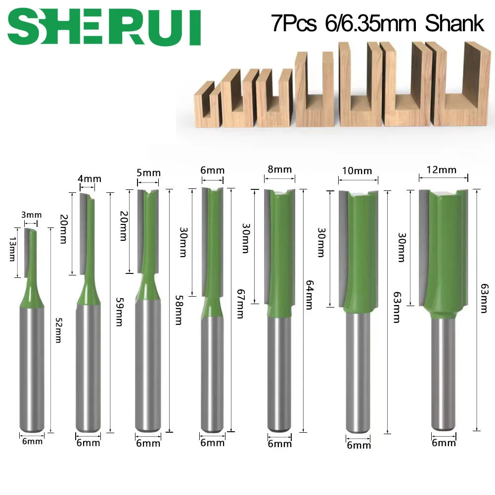 Tungsten Carbide Router Bits 1/4" 6mm Shank - Single & Double Flute Straight Milling Cutter Set