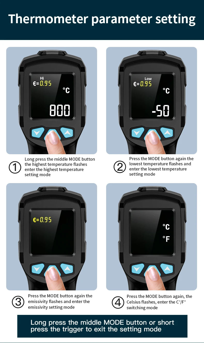 Mestek Digital Infrared Thermometer -50°C to 800°C Non-Contact Laser Temperature Gun