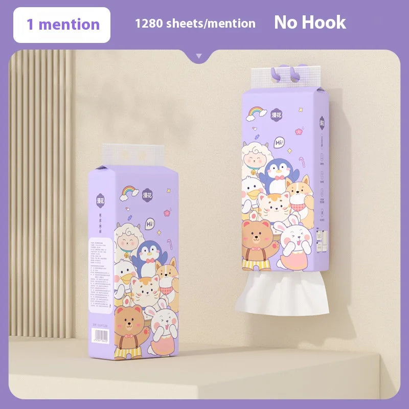 2PCS Family Hanging Paper Towel 4 Layers Thickened Household Napkins Large Capacity Affordable Soft Cartoon Paper Towels