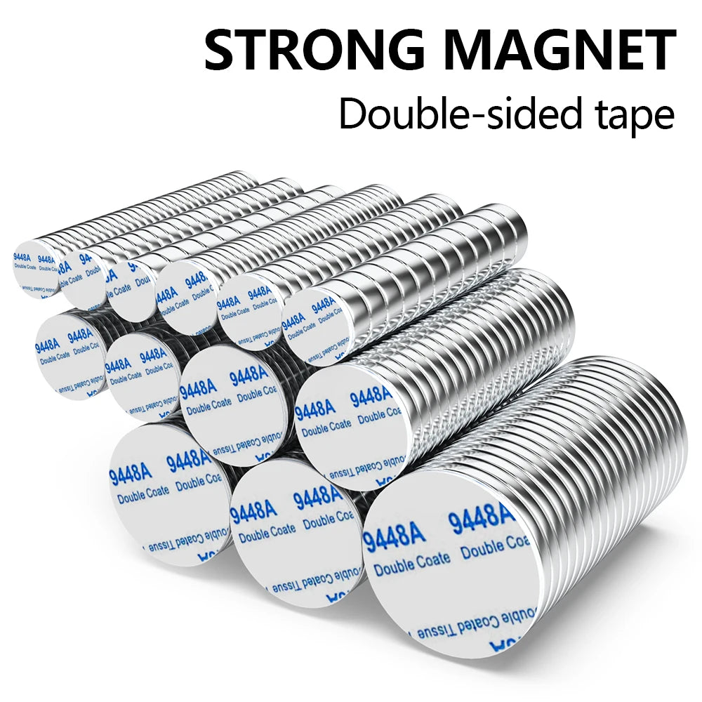 N35 Neodymium Magnets with Double-Sided Adhesive - Super Strong Rare Earth Disc Magnets