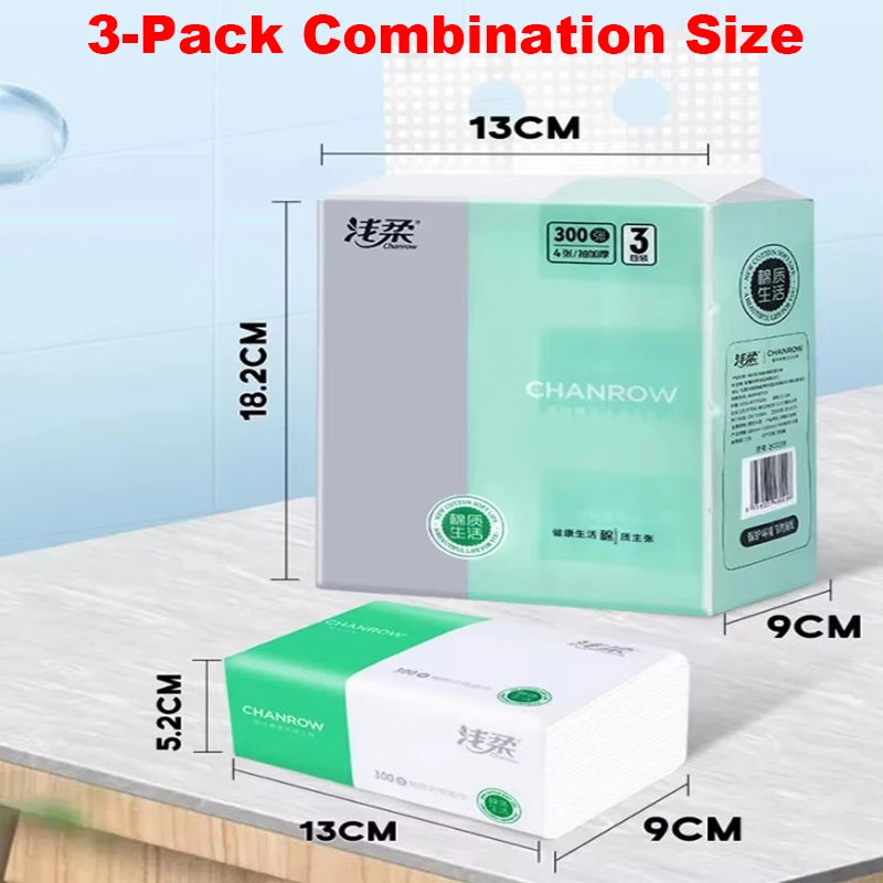 300pcs/pack Toilet Paper 4 Layers Thickened Wettable Facial Tissue Kitchen Napkins Handkerchiefs Disposable Tissue Paper