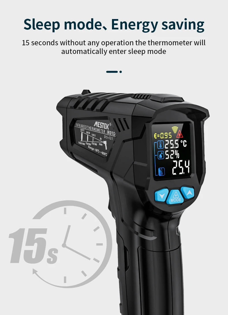 Mestek Digital Infrared Thermometer -50°C to 800°C Non-Contact Laser Temperature Gun