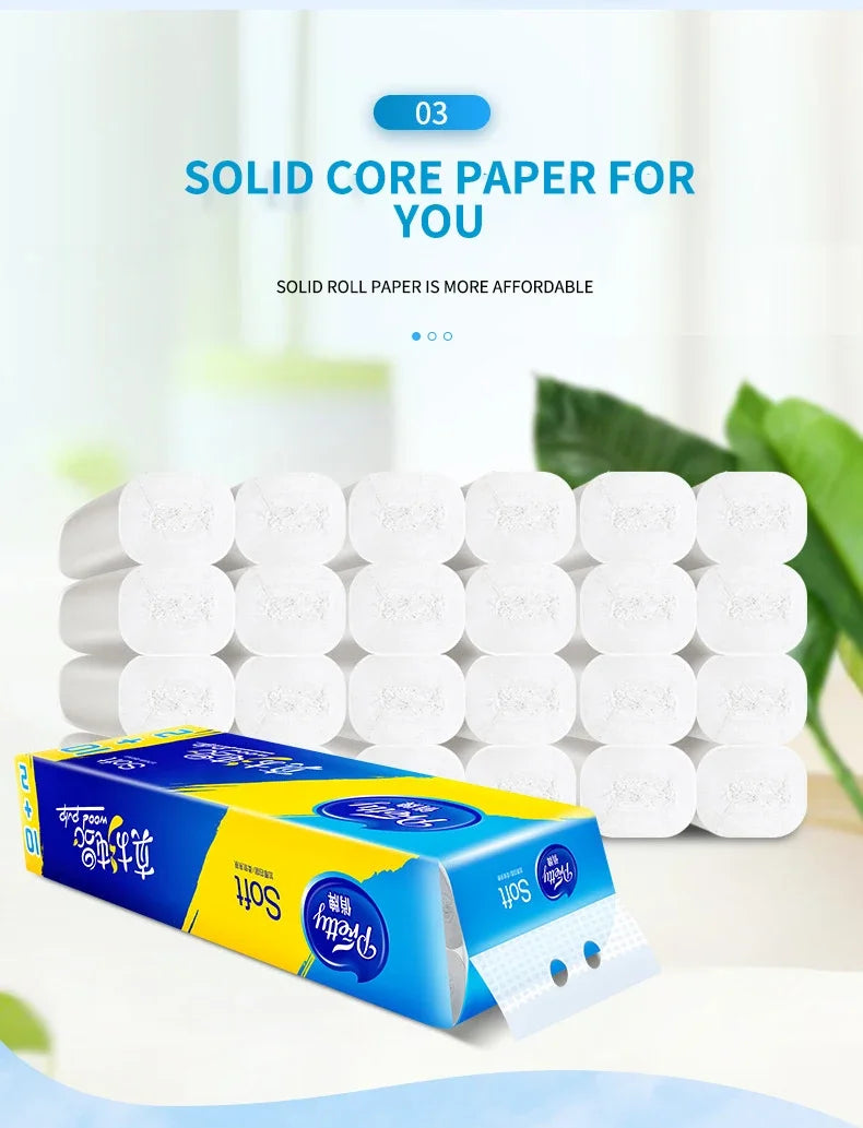 12 Rolls of Full Box of Roll Paper Five Layers of Thickened Core Roll Toilet Paper Toilet Paper