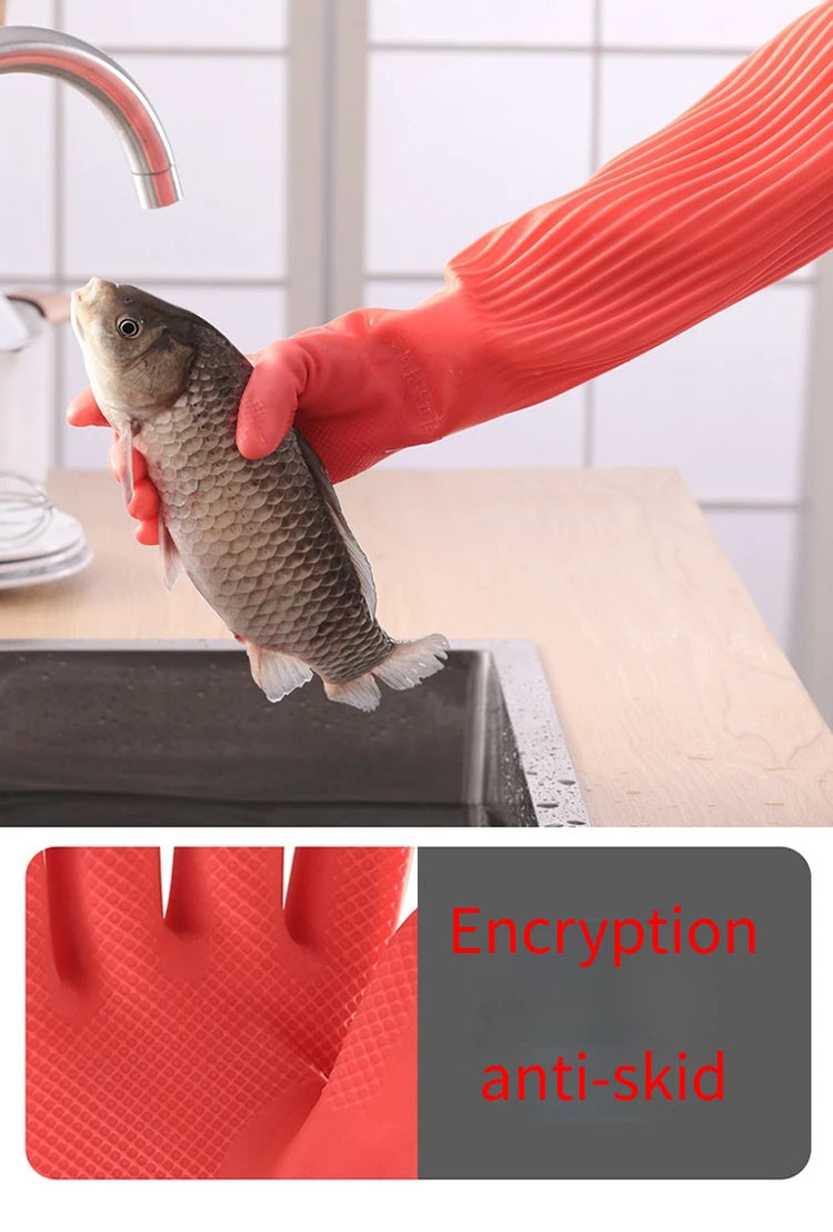 Silicone Dishwashing Gloves with Built-in Scrubber - Extended Length Kitchen Cleaning Gloves