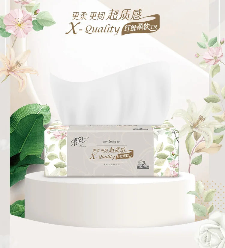 3-Pack Facial Tissues - 110 Sheets 3-Layer Virgin Wood Pulp | Household Napkins