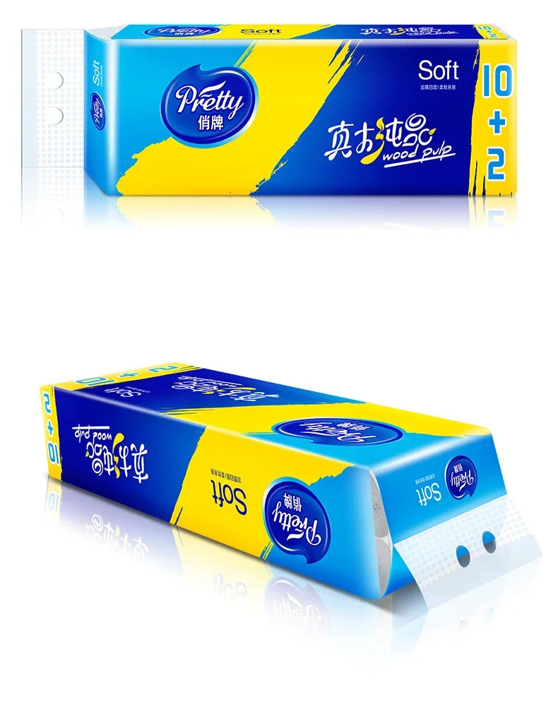 12 Rolls of Full Box of Roll Paper Five Layers of Thickened Core Roll Toilet Paper Toilet Paper