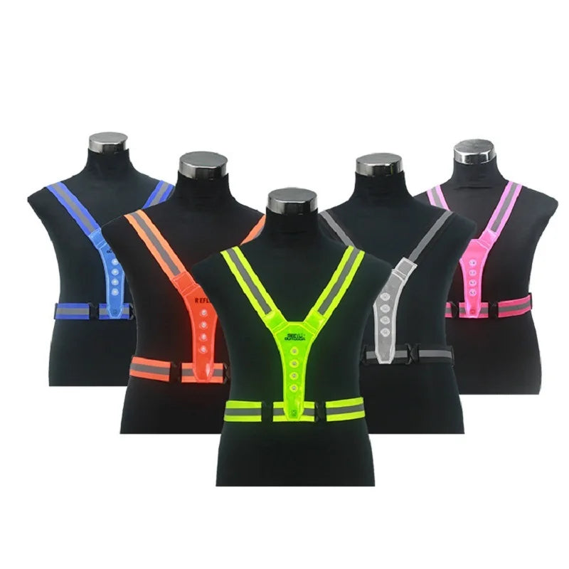 LED Safety Reflective Vest - Adjustable Running Cycling Night Visibility Vest