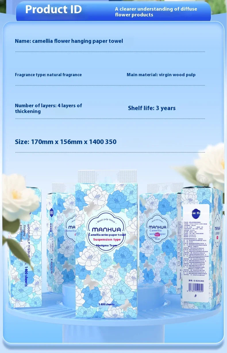 1400 Sheets of Hanging Toilet Paper Family Pack Four Layers of Thickened Paper Towels Original Wood Household Wet and Dry Napkin