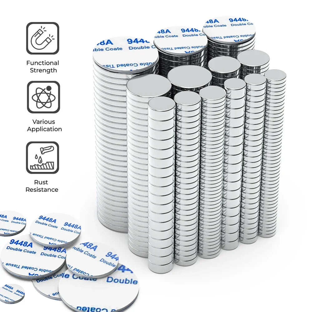N35 Neodymium Magnets with Double-Sided Adhesive - Super Strong Rare Earth Disc Magnets