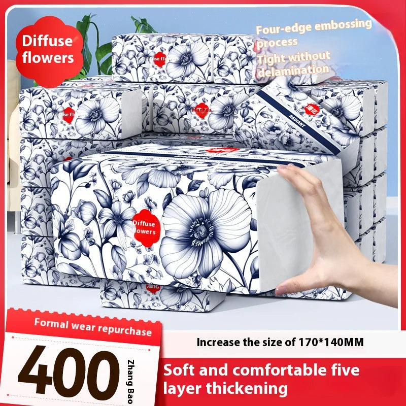 Chinese Style Drawer Tissues - 400 Sheets Thickened Facial Tissue | 8-Pack