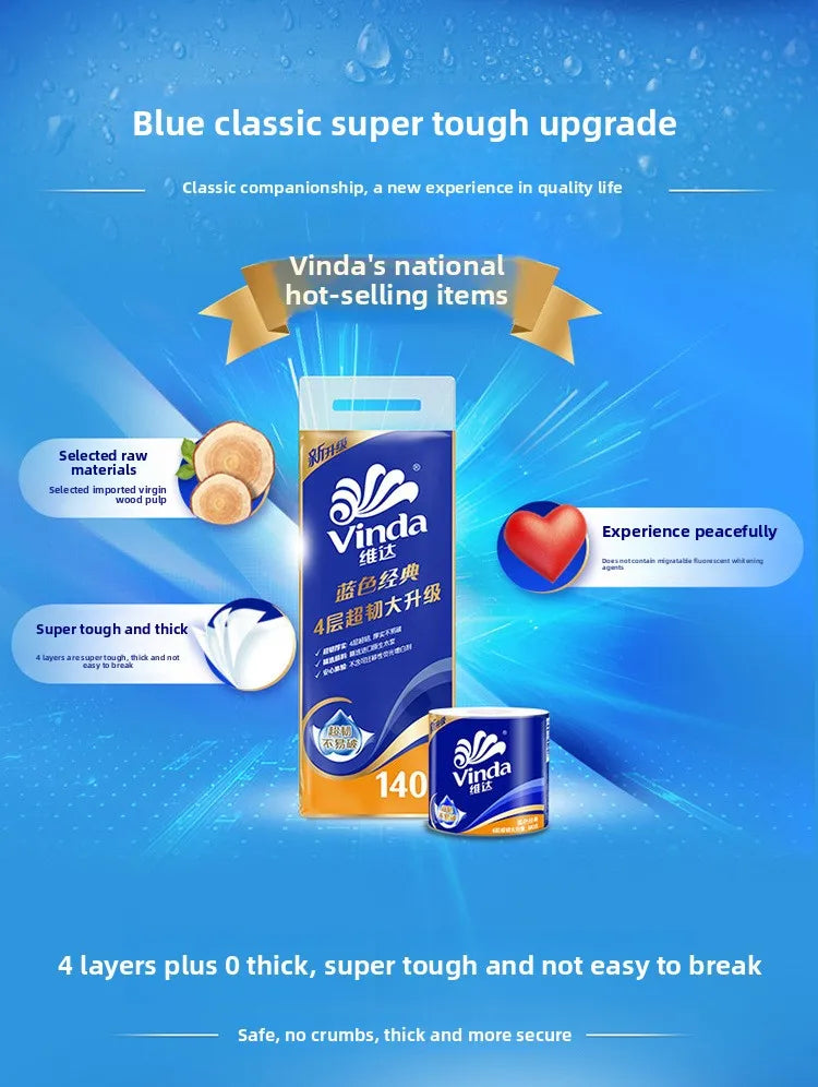10-30 Rolls Of Vinda Paper, 4 Layers, 140g Per Roll, Blue Household Toilet Paper, Toilet Roll Paper, Stock Selection
