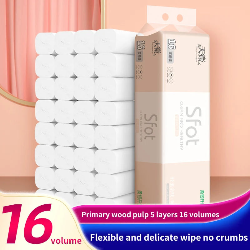 16-32 Rolls Of Roll Paper, Solid Tissue Paper, 5-layer Thick, Household Toilet Paper, Hand Wiping Toilet Paper