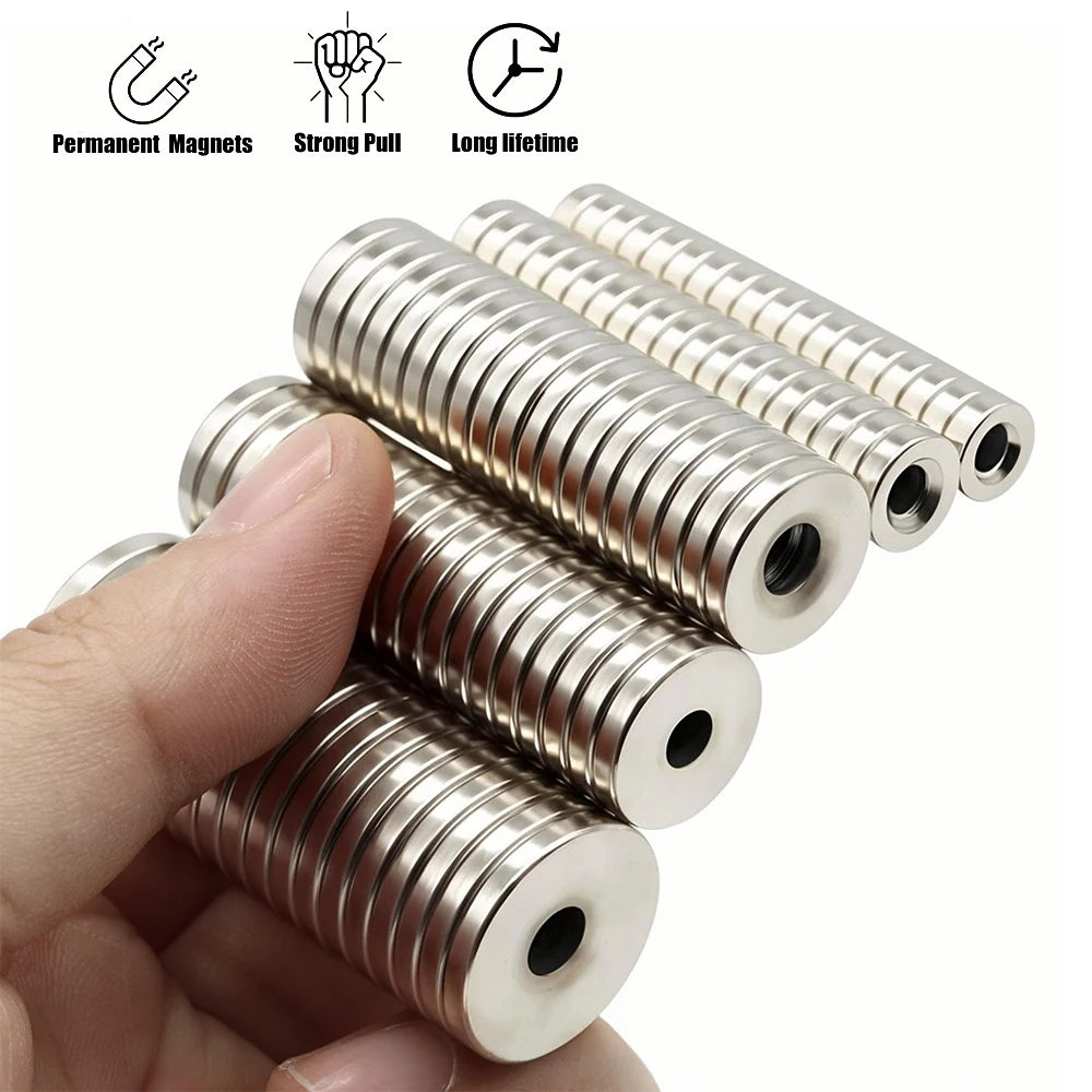 N35 Neodymium Magnets with Countersunk Holes - Super Strong Rare Earth Magnets for DIY
