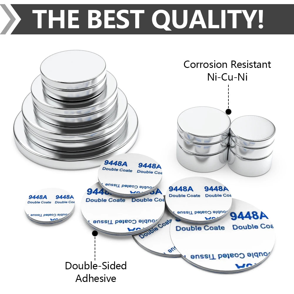 N35 Neodymium Magnets with Double-Sided Adhesive - Super Strong Rare Earth Disc Magnets