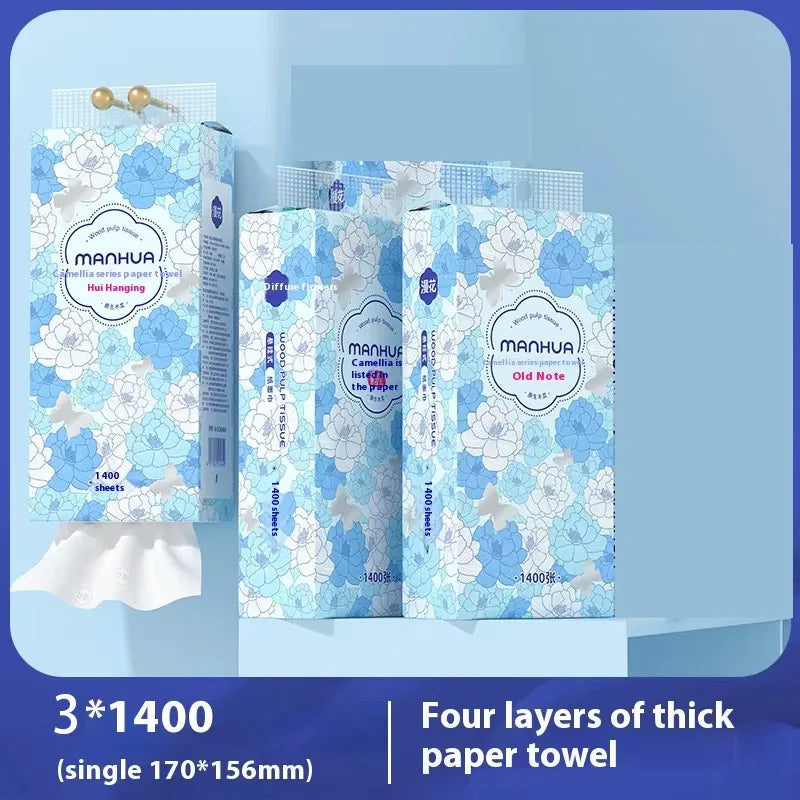1400 Sheets of Hanging Toilet Paper Family Pack Four Layers of Thickened Paper Towels Original Wood Household Wet and Dry Napkin