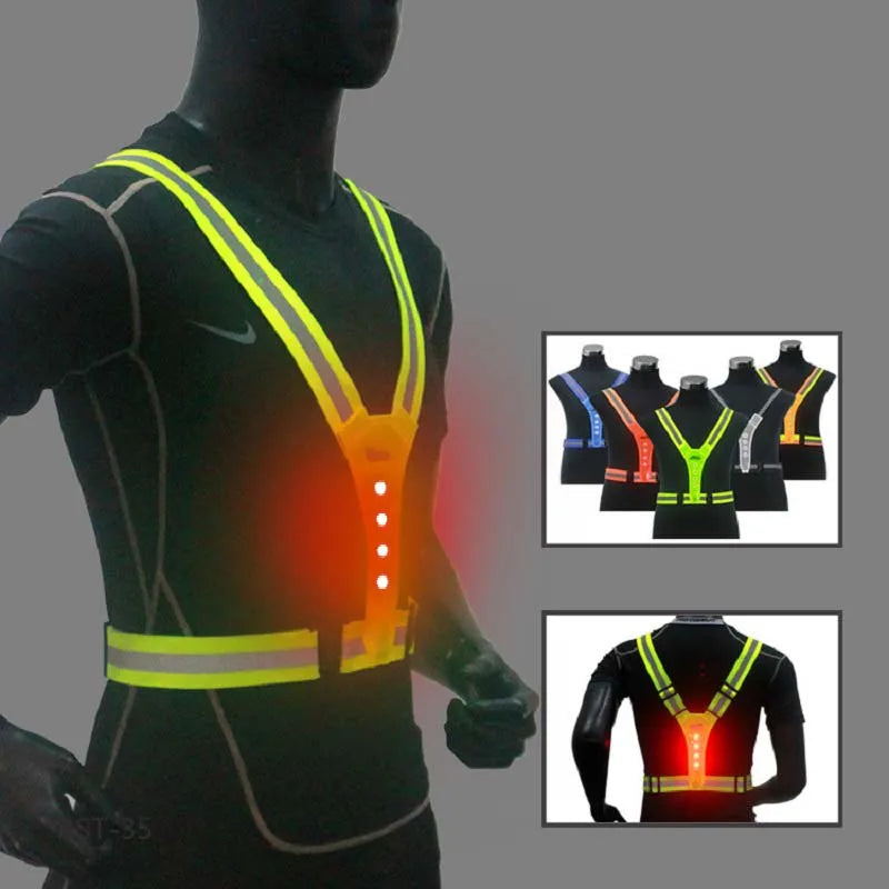 LED Safety Reflective Vest - Adjustable Running Cycling Night Visibility Vest