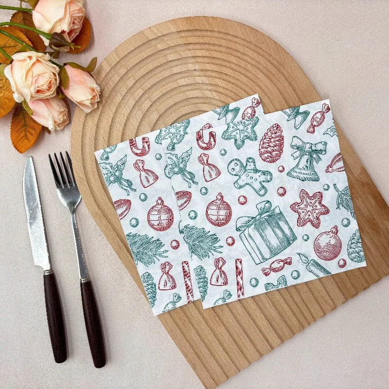 10/20pcs 33cm 2Layer New Christmas Elements Napkins Christmas Gifts Printed Disposable Paper Meal Pads DIY Decoupage Paper