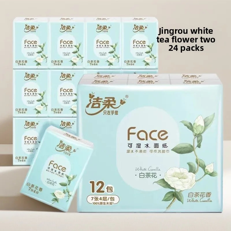 1 Piece 24 Packs; White Tea Floral Handkerchief Paper; Carry A Small Bag With You; Portable Napkins With Thickened Tissue