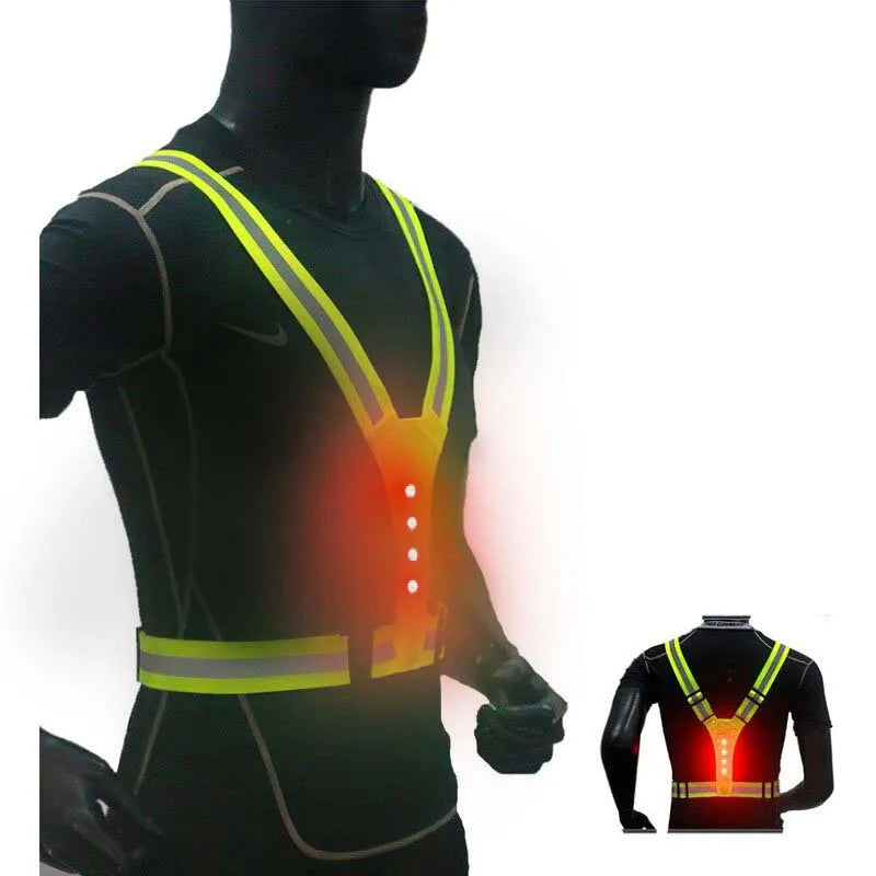 LED Safety Reflective Vest - Adjustable Running Cycling Night Visibility Vest