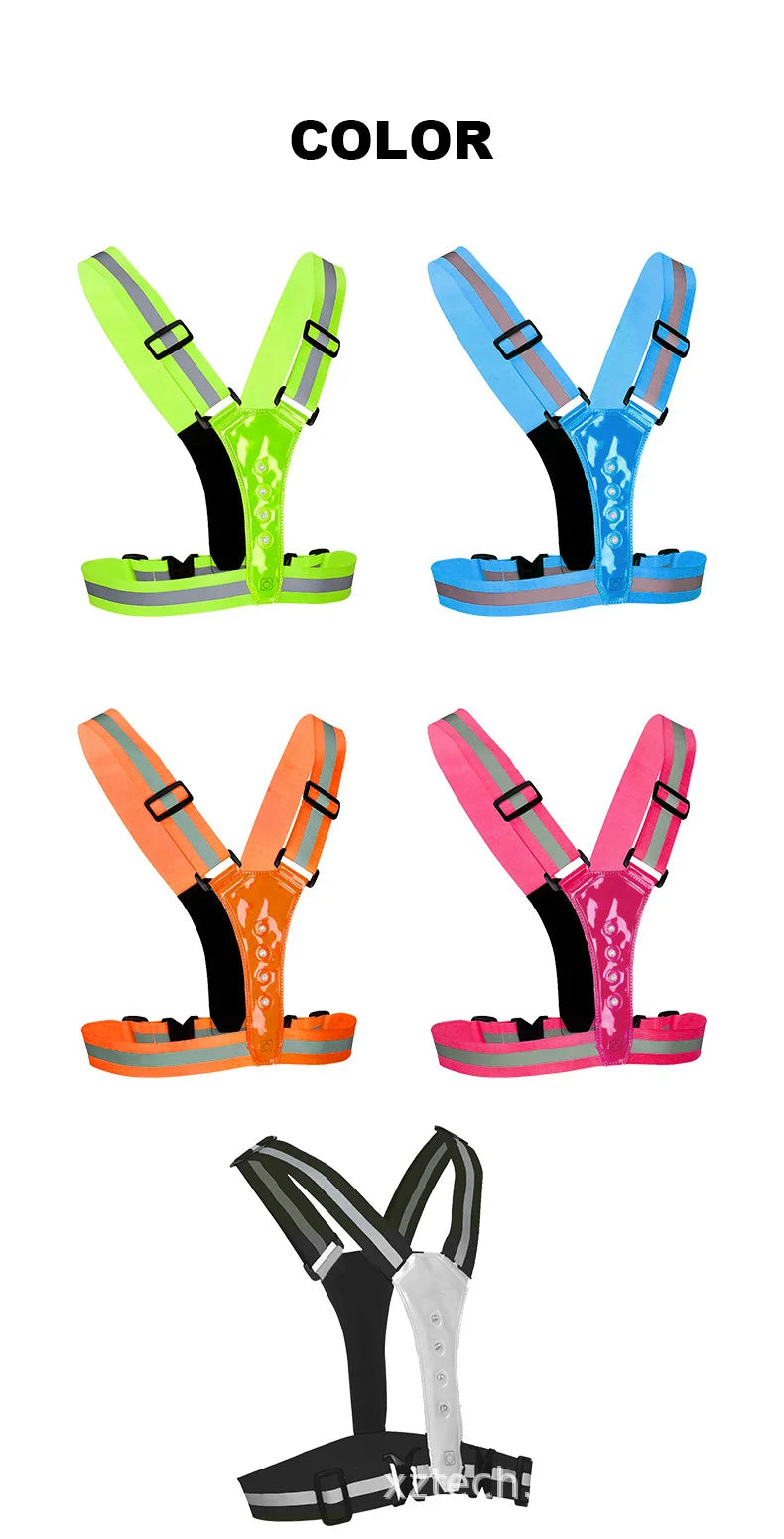LED Safety Reflective Vest - Adjustable Running Cycling Night Visibility Vest