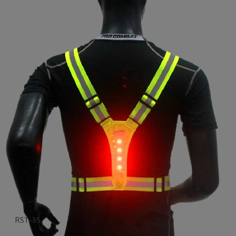 LED Safety Reflective Vest - Adjustable Running Cycling Night Visibility Vest