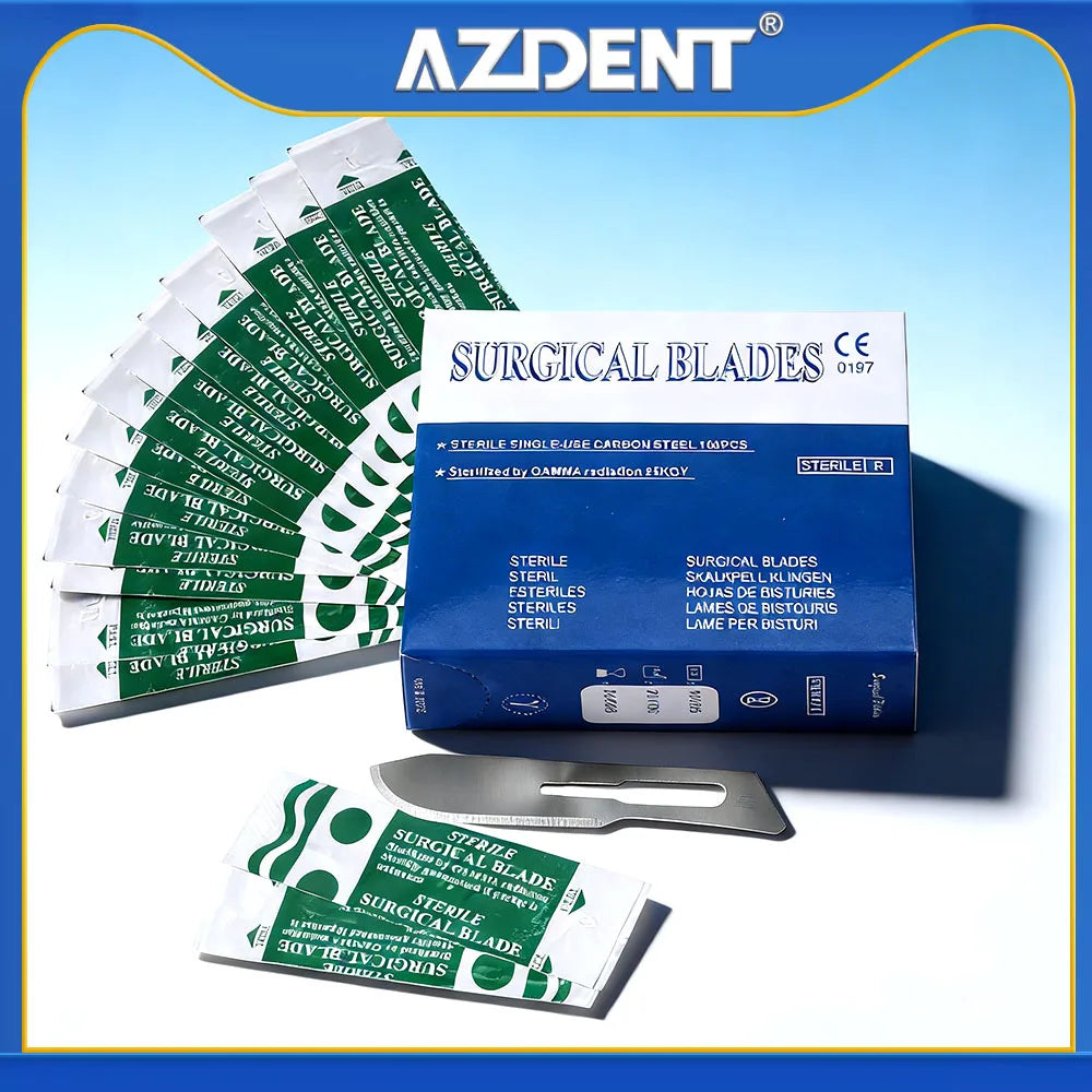 Sterile Surgical Scalpel Blades 100pcs - Carbon Steel #10 #11 #15 - AZDENT Medical Grade