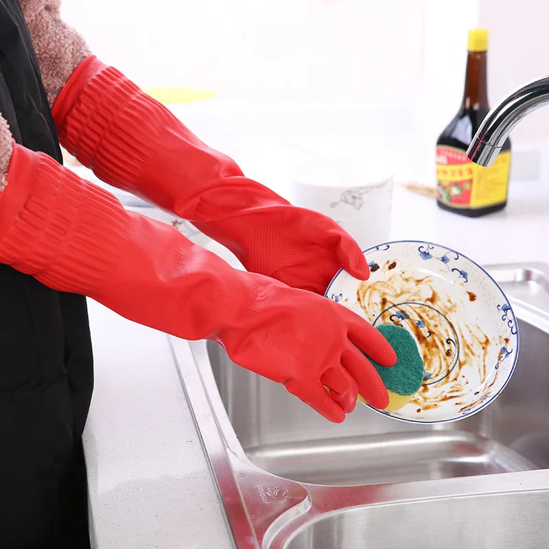 Silicone Dishwashing Gloves with Built-in Scrubber - Extended Length Kitchen Cleaning Gloves