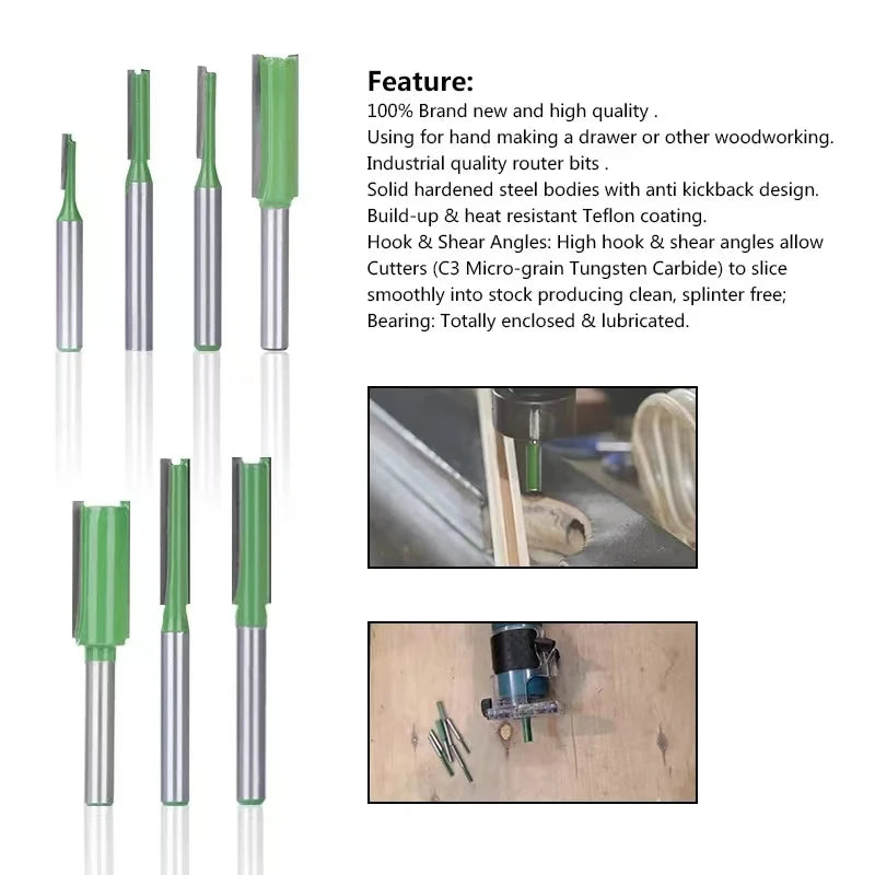 Tungsten Carbide Router Bits 1/4" 6mm Shank - Single & Double Flute Straight Milling Cutter Set