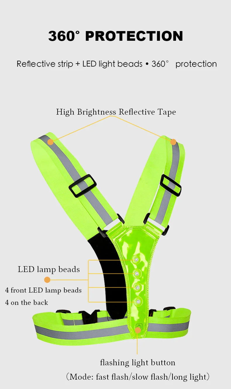 LED Safety Reflective Vest - Adjustable Running Cycling Night Visibility Vest