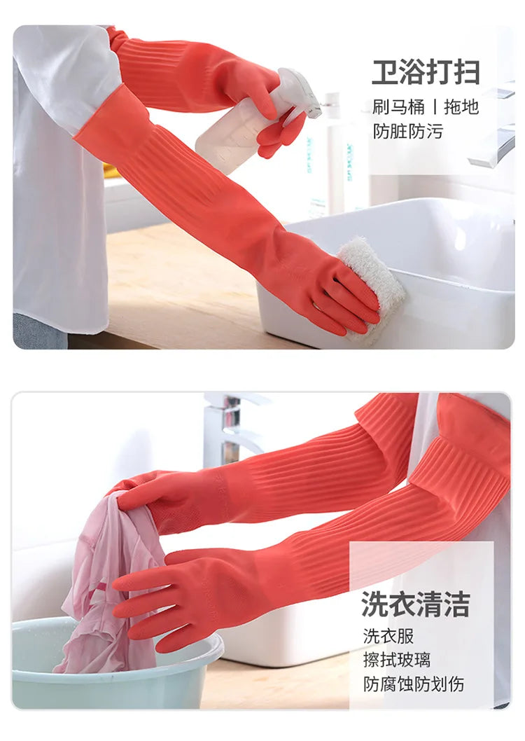 Silicone Dishwashing Gloves with Built-in Scrubber - Extended Length Kitchen Cleaning Gloves