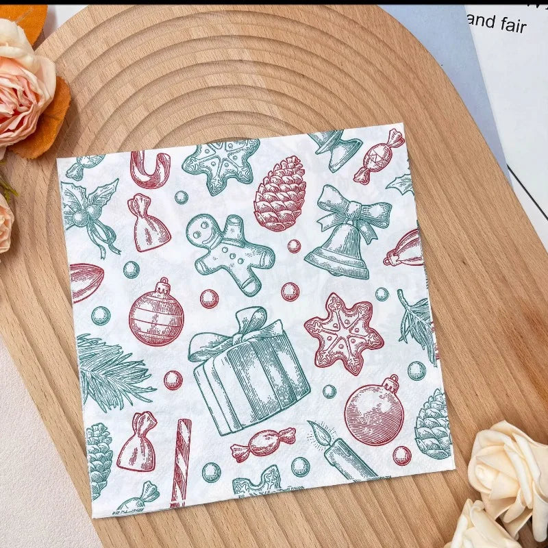 10/20pcs 33cm 2Layer New Christmas Elements Napkins Christmas Gifts Printed Disposable Paper Meal Pads DIY Decoupage Paper