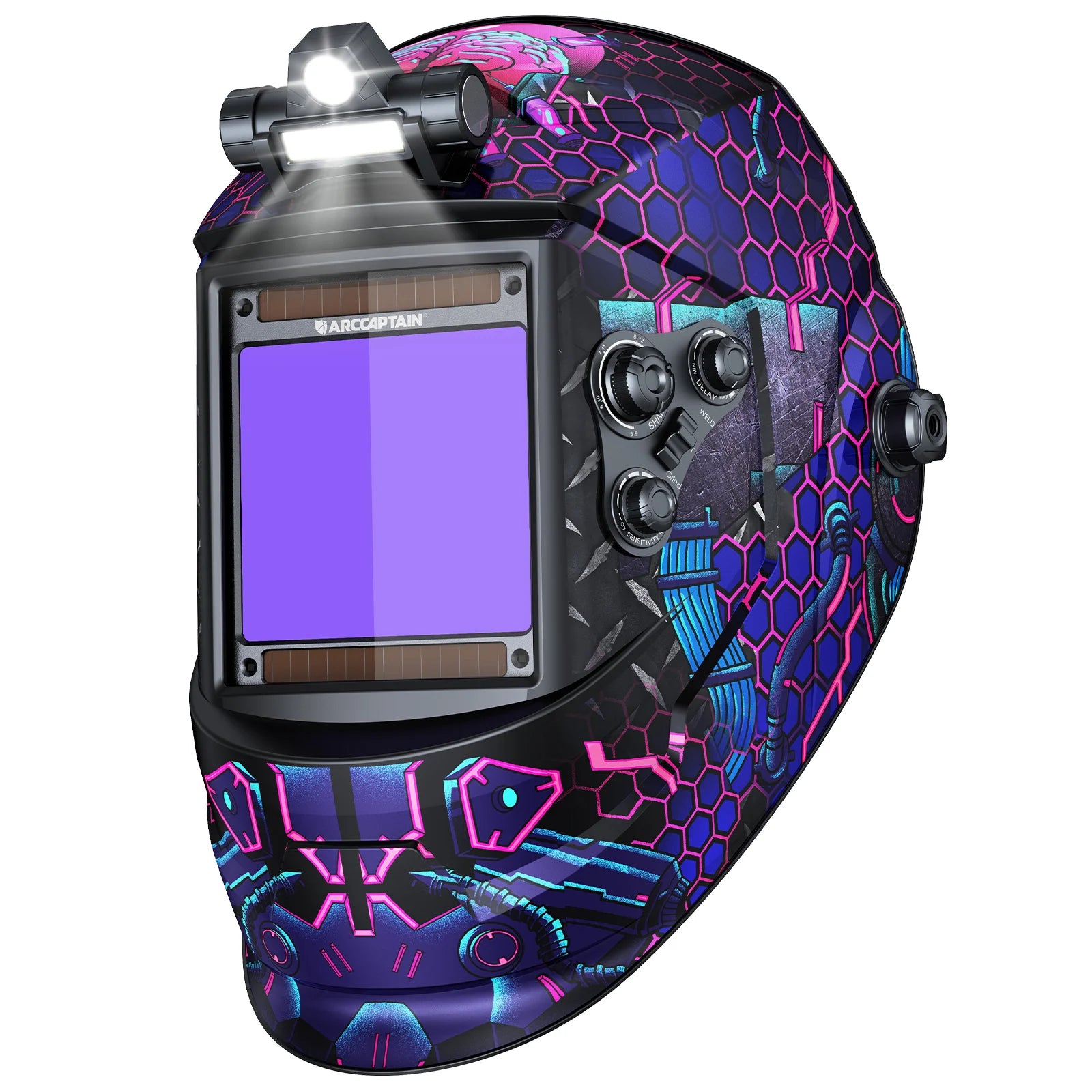 ARCCAPTAIN Auto-Darkening Welding Helmet with LED Light - 4 Arc Sensors True Color