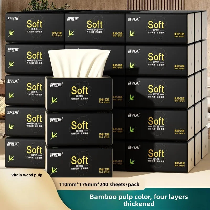 10-50 Packs, Four-layer Thickened, Bamboo Pulp Tissue Paper, 240 Sheets/pack, 60 Sheets/pack, Toilet Paper And Facial Tissue