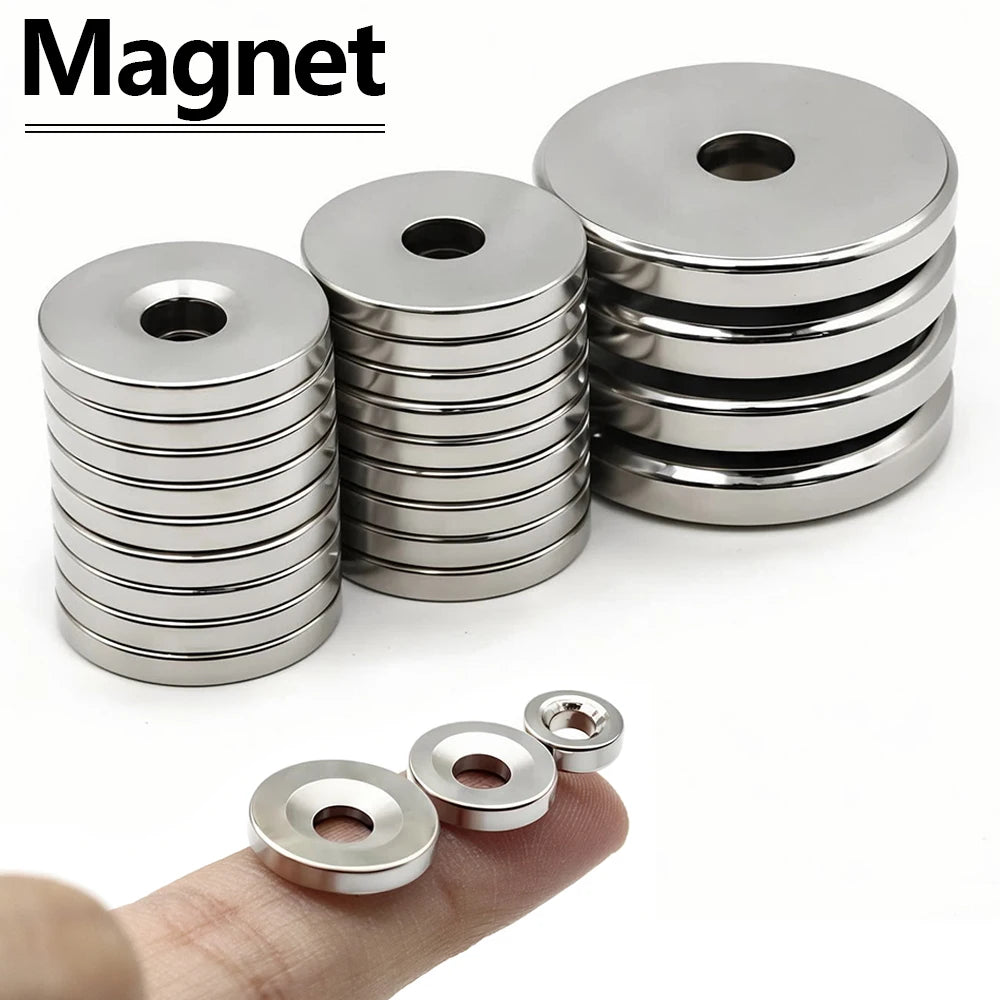 N35 Neodymium Magnets with Countersunk Holes - Super Strong Rare Earth Magnets for DIY