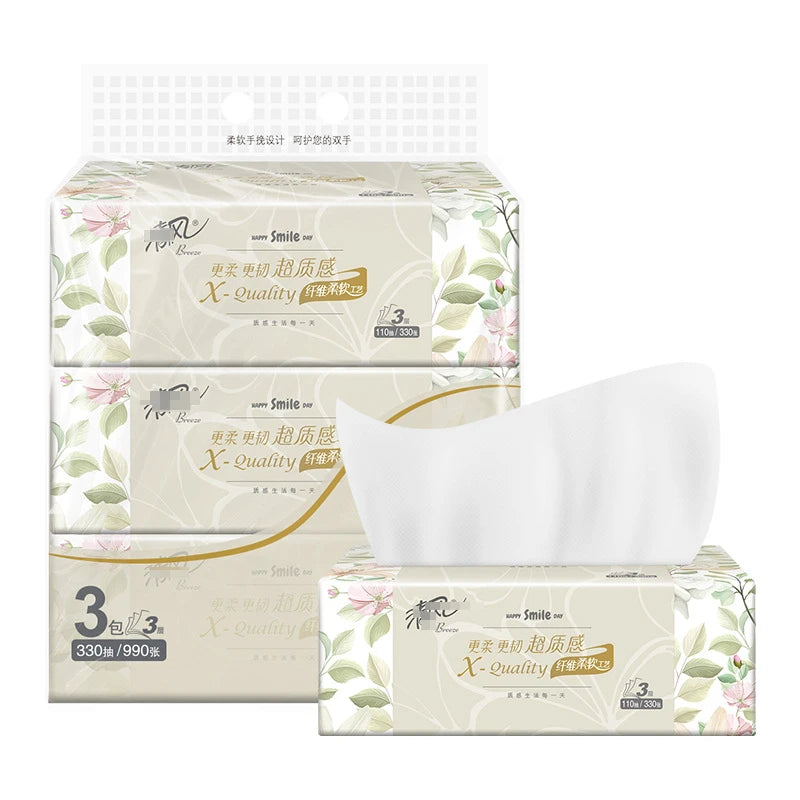 3-Pack Facial Tissues - 110 Sheets 3-Layer Virgin Wood Pulp | Household Napkins